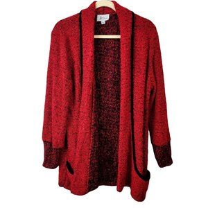 AZITA Chunky Red & Black Oversized Lagenlook Knit Cardigan Sweater - Large